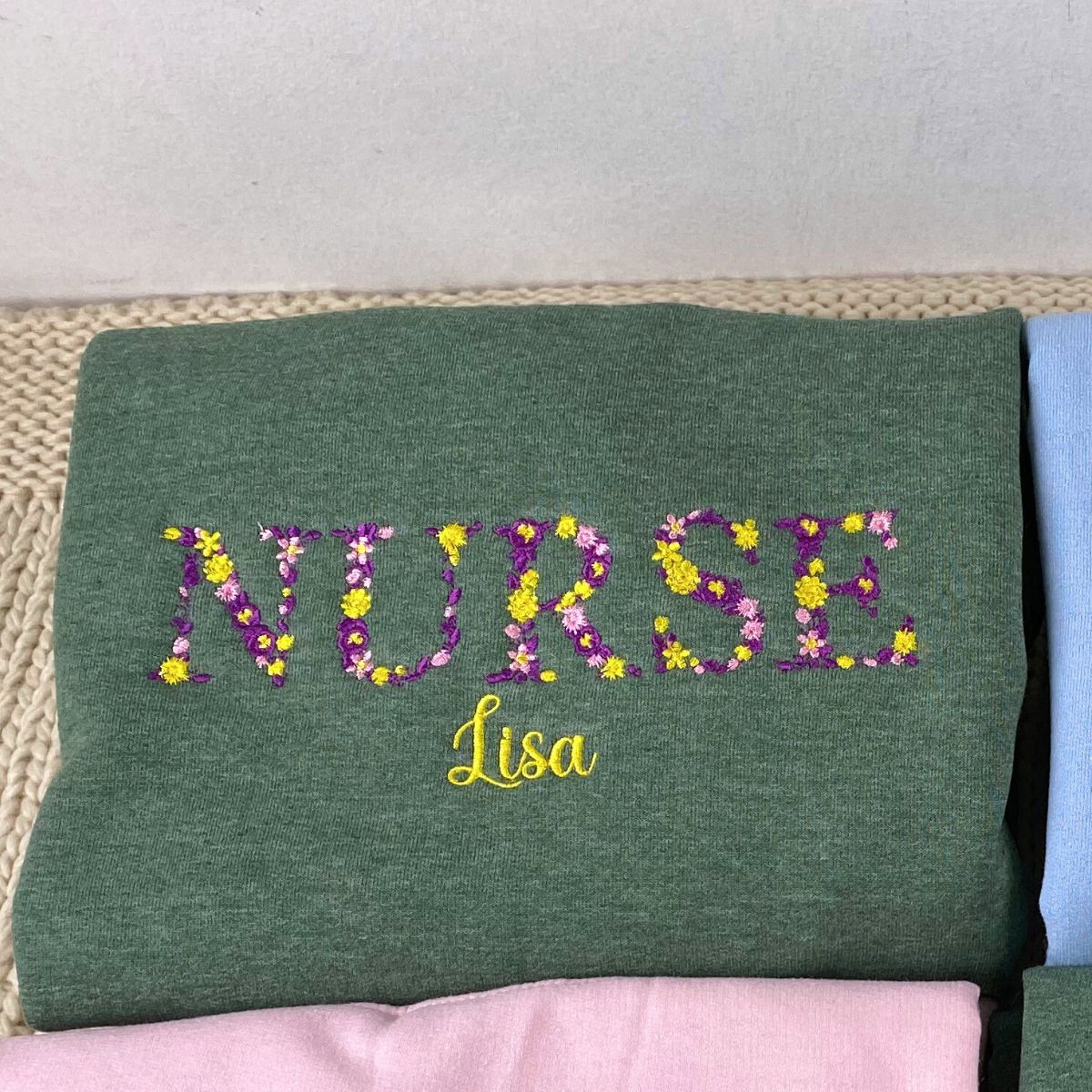 Custom Embroidered Nurse Sweatshirts & Hoodies with Floral Letters