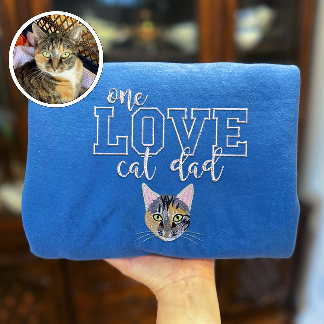 Custom Embroidered One Love Cat Dad Sweatshirt