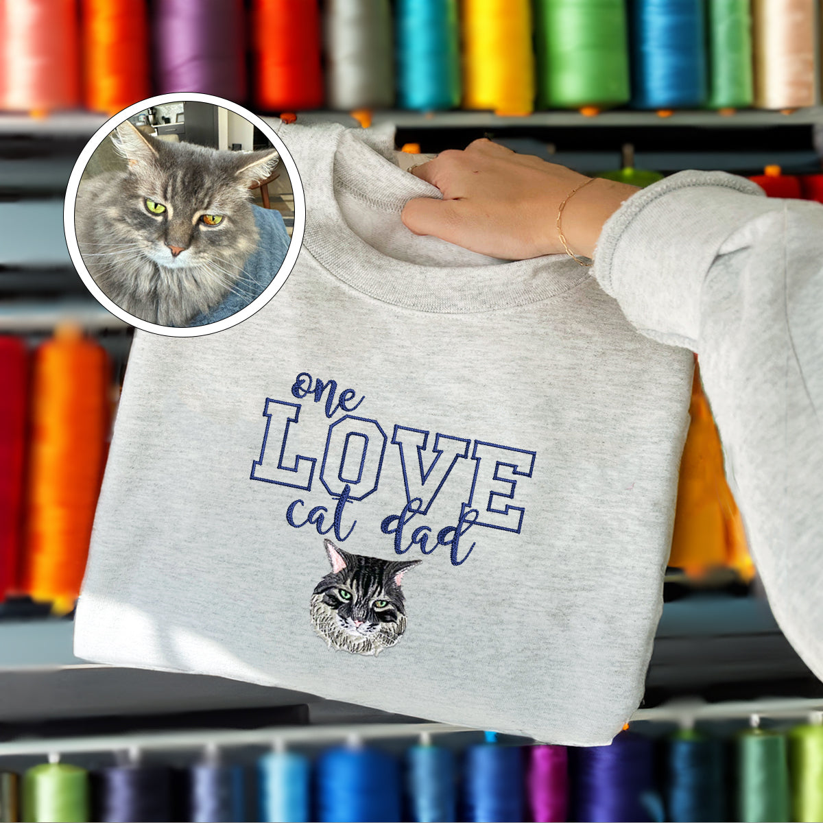 Custom Embroidered One Love Cat Dad Sweatshirt