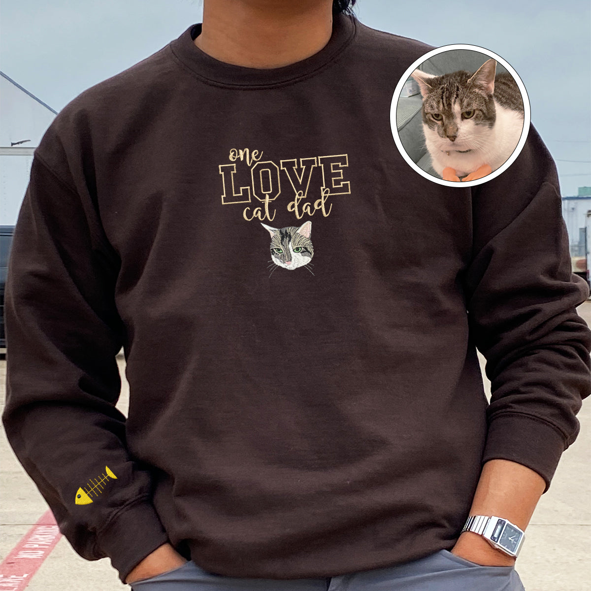 Custom Embroidered One Love Cat Dad Sweatshirt