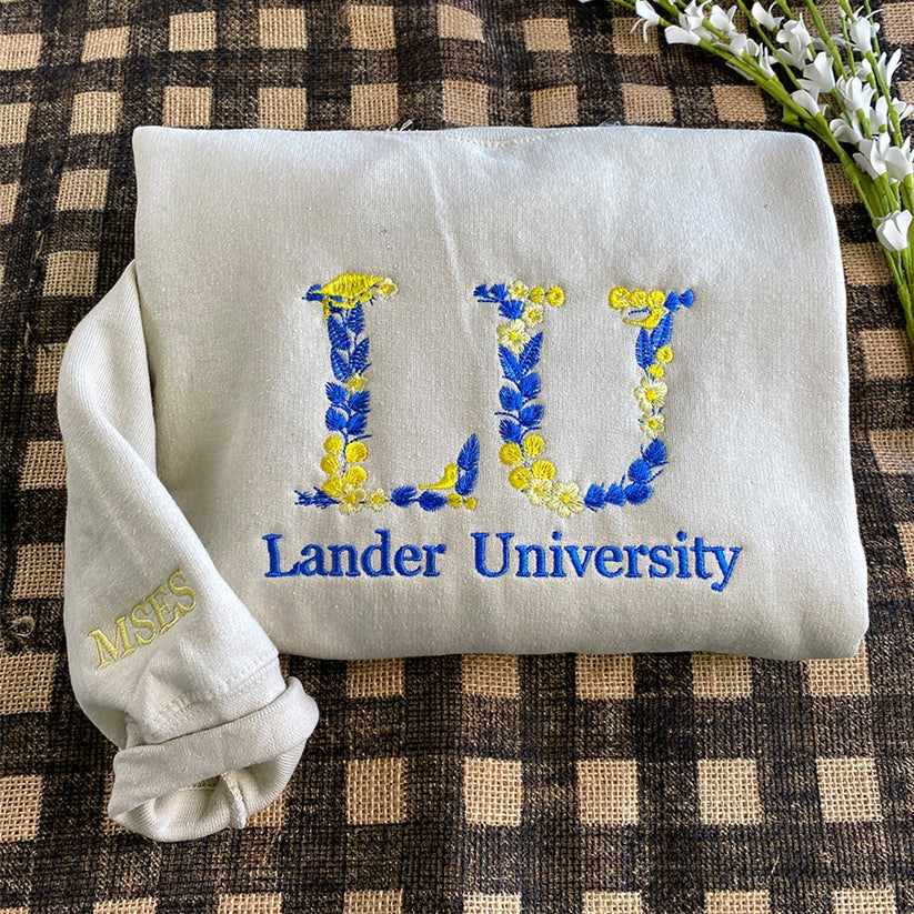 Custom Embroidered University Sweatshirt & Hoodie with Floral Letter – Personalized College Gift