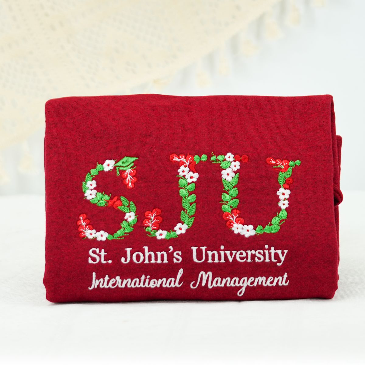 Custom Embroidered College Sweatshirt – Personalized University Hoodie with Floral Embroidery for Graduates & Students