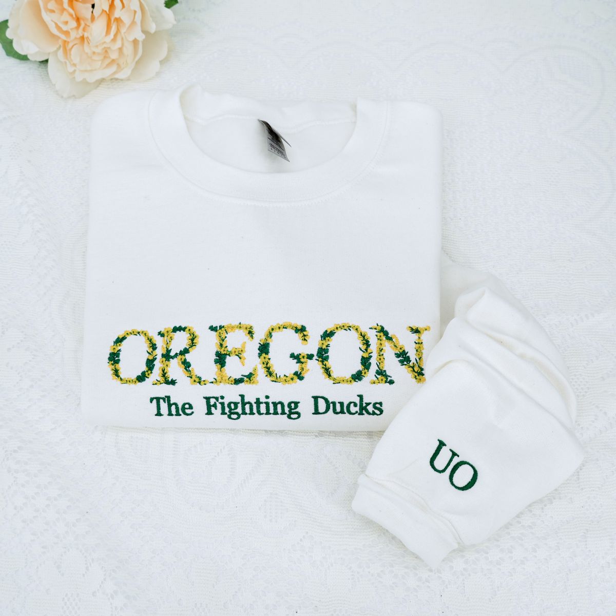 Custom Embroidered College Sweatshirt – Personalized University Hoodie with Floral Embroidery for Graduates & Students