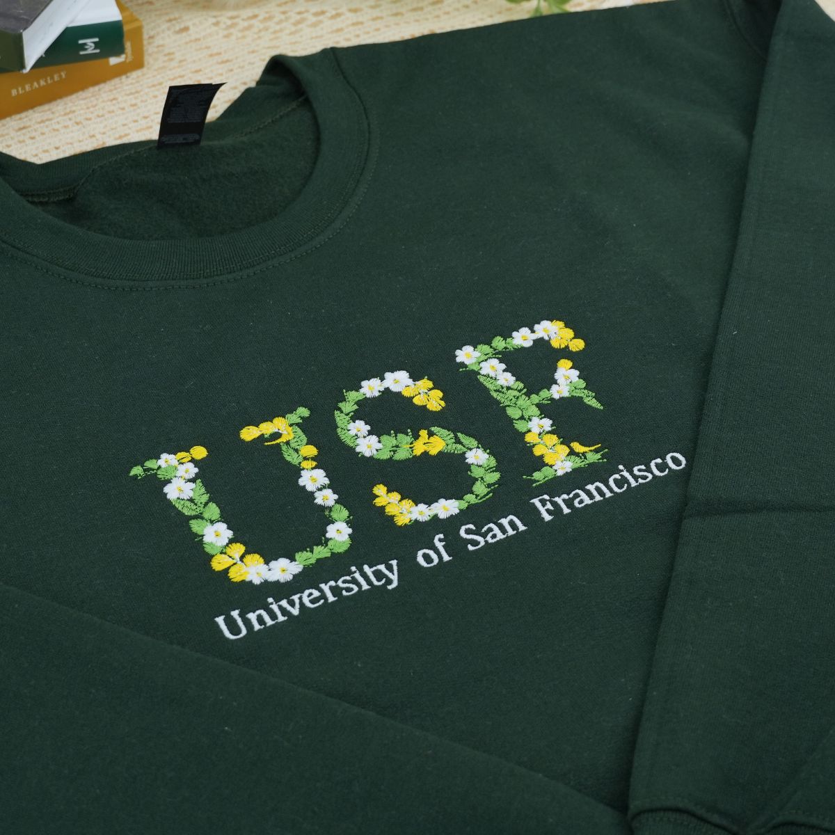 Custom Embroidered College Sweatshirt – Personalized University Hoodie with Floral Embroidery for Graduates & Students