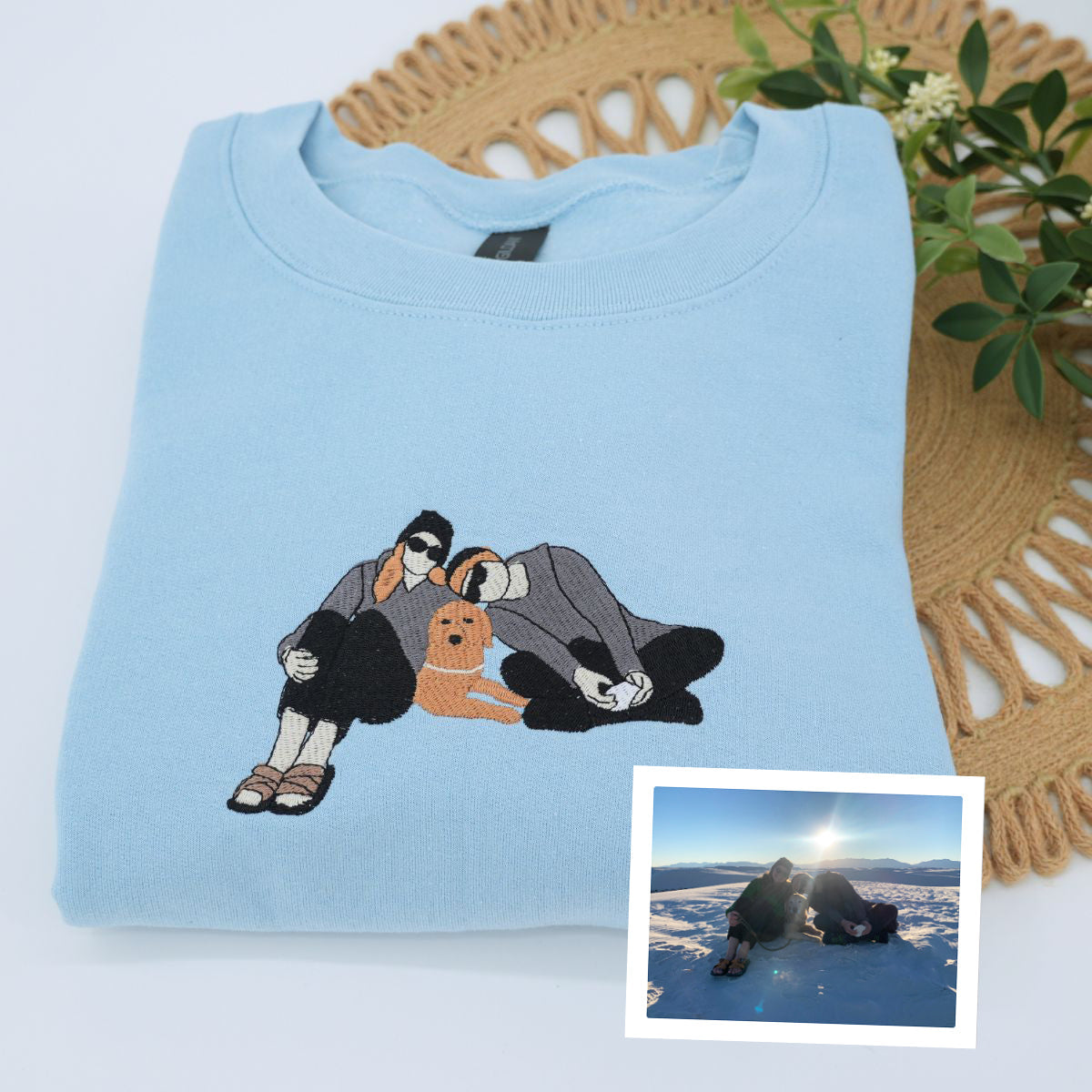 Custom Embroidered Full-Color Pet & Owner Portrait Sweatshirt & Hoodie – Unique Gift for Pet Lovers