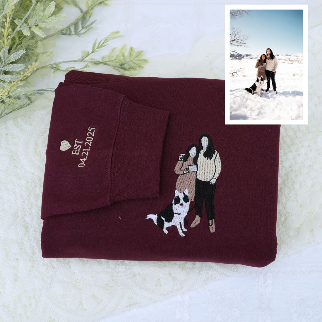 Custom Embroidered Full-Color Pet & Owner Portrait Sweatshirt & Hoodie – Unique Gift for Pet Lovers