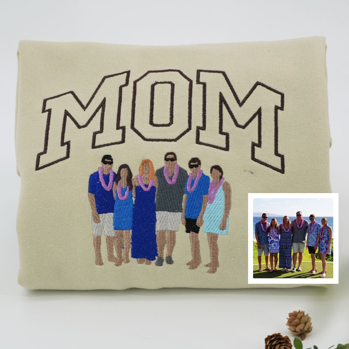 Custom Embroidered Mom Sweatshirt & Hoodie – Personalized Family Portrait Crewneck Gift for Mom