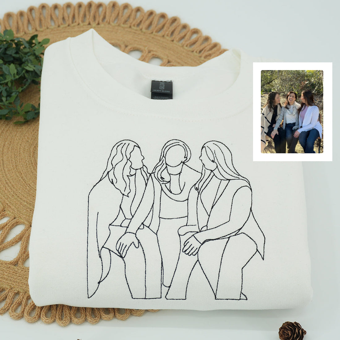 Custom Embroidered Sister Sweatshirt & Hoodie – Personalized Portrait Gift for Sister