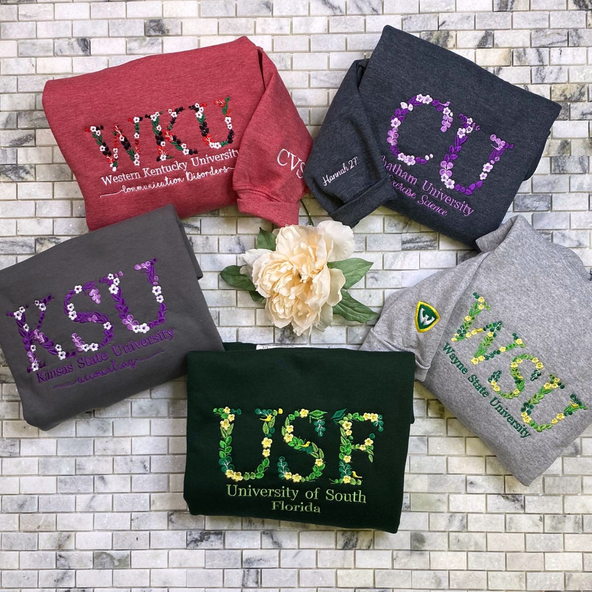 Custom Embroidered University Sweatshirt & Hoodie with Floral Letter – Personalized College Gift