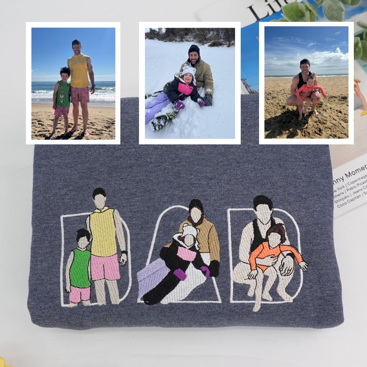 Custom Embroidered Sweatshirt Dad Hoodie Kid Portrait Photo Memorial Gift Personalized Hoodie From Picture